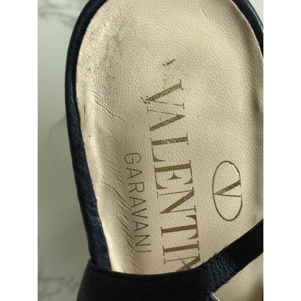 Valentino Garavani Strappy Sandal Heels Womens Size 40 Navy Blue Stiletto - Picture 9 of 11